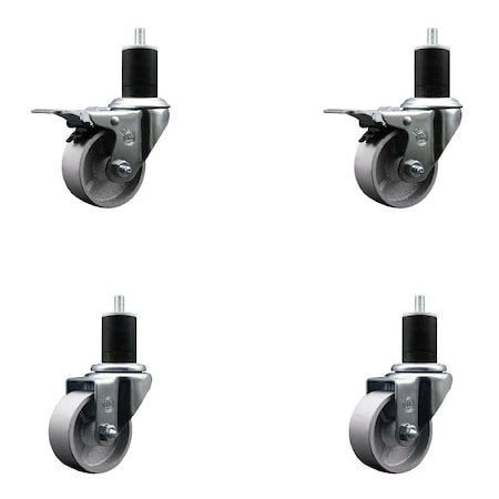 Service Caster 3'' Semi Steel Swivel 1-3/4'' Expanding Stem Caster Set 2 Total Lock Brakes, 4PK SCC-EXTTL20S315-SSR-2-S-2-134